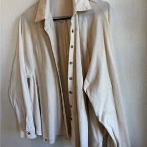 Carly Jean Los Angeles Cream Button Front Top XS Soft Knit Lightweight Blouse